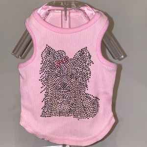 Yorkie dog sparkly crystal pink ribbed tank top